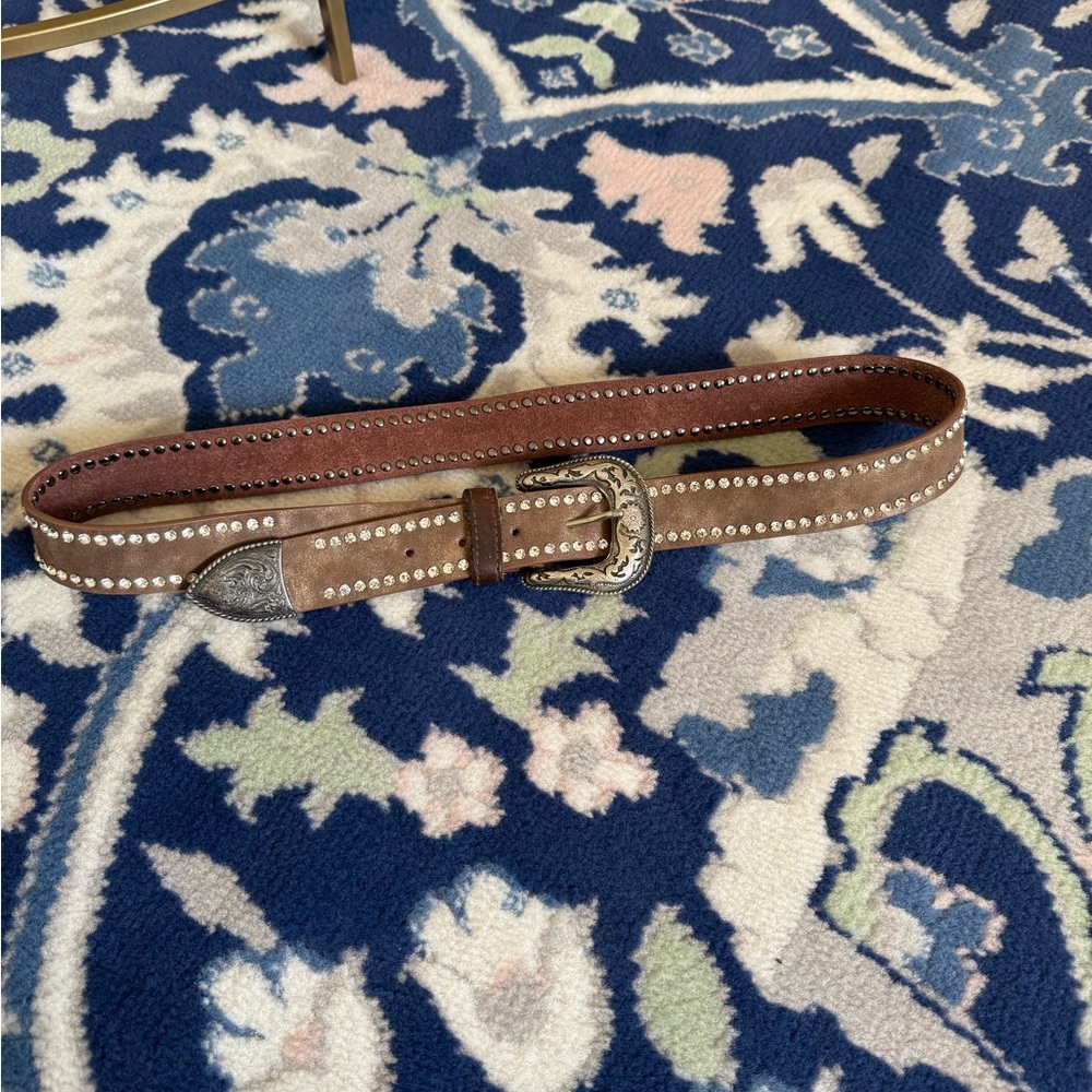 Brown Studded Belt with Silver Buckle